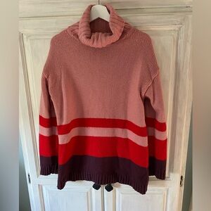 Ann Taylor Pink and Red Striped Turtleneck Sweater